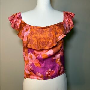 Free People Floral Ruffle Off-Shoulder Top – Size L